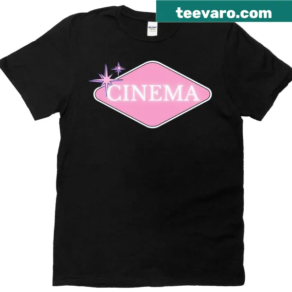 Elegant graphic of cinema elements on a pink T-shirt