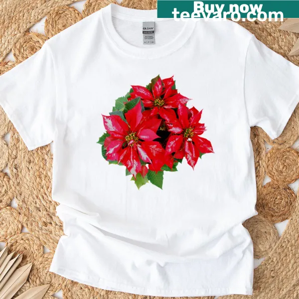 Illustrated oversized Christmas t-shirt with poinsettia and stars