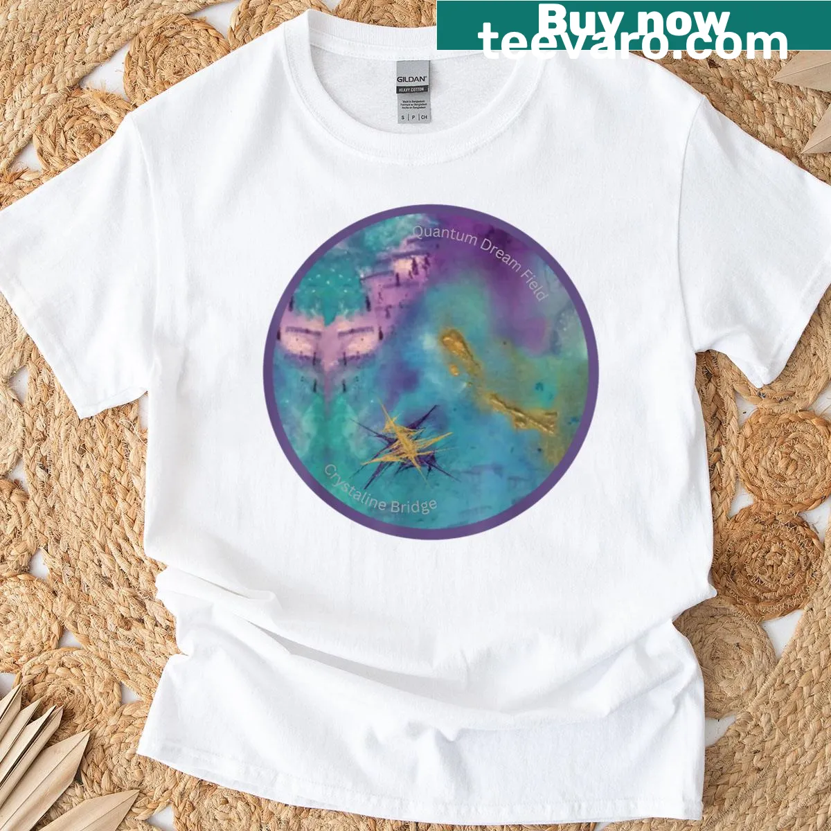 T-shirt featuring 'Quantum Dream Field' text in a unique graphic — on a men's t-shirt