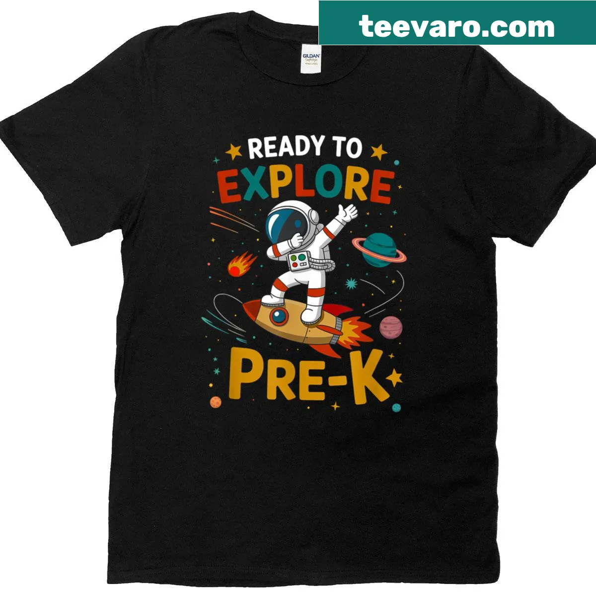 Astronaut graphic on a t-shirt for kids starting pre-k — on a men's t-shirt