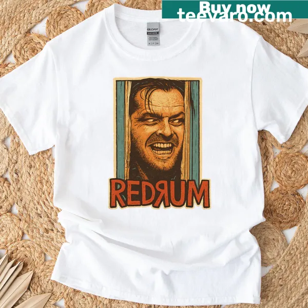 Retro horror-themed graphic t-shirt featuring Redrum design