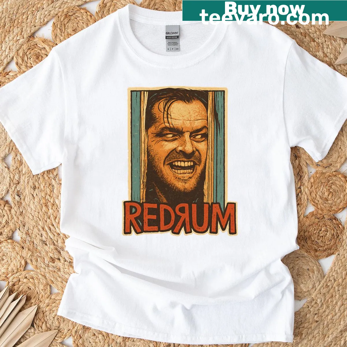 Retro horror-themed graphic t-shirt featuring Redrum design — on a men's t-shirt