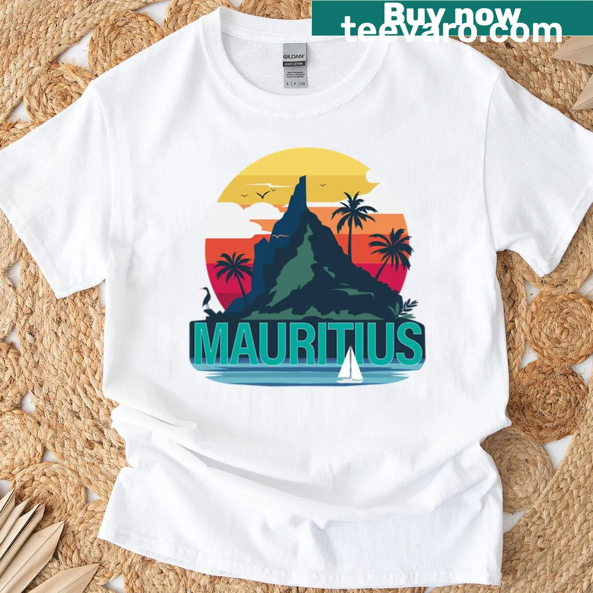 T-shirt celebrating the Republic Of Mauritius with a simple design — on a men's t-shirt