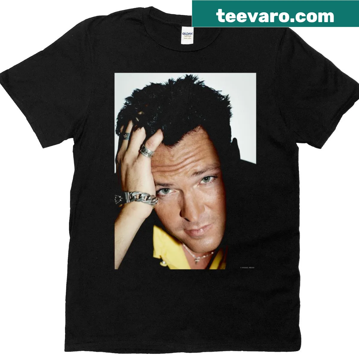 Graphic T-shirt featuring Michael Madsen by photographer Michael Grecco — on a men's t-shirt