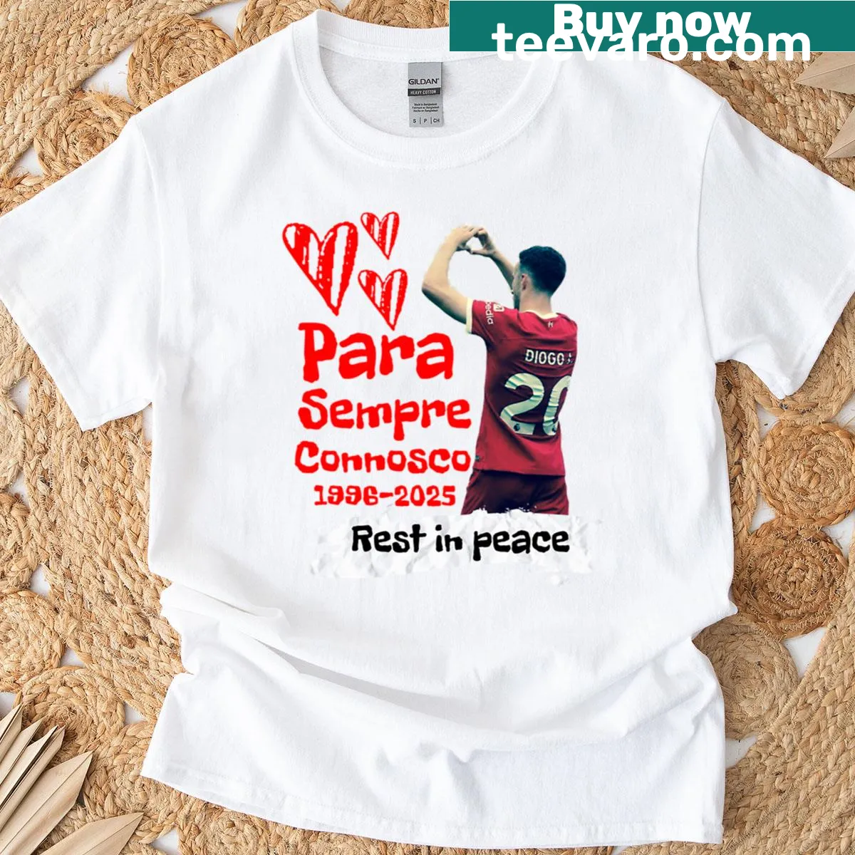 In memory design with 'Rest In Peace Diego Jota' on a t-shirt — on a men's t-shirt