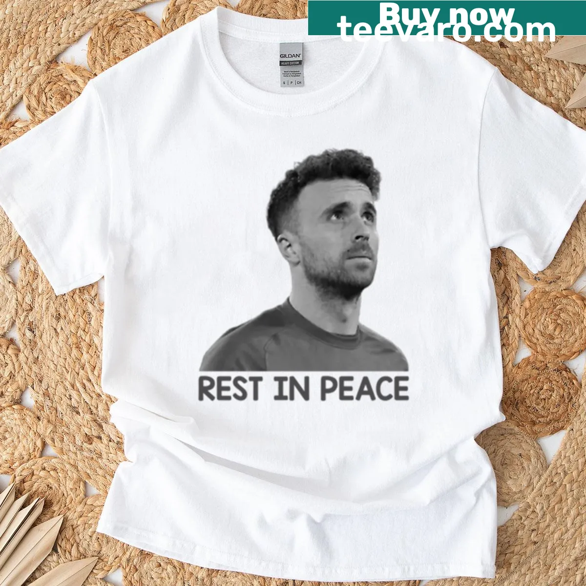 Memorial shirt with the phrase 'Rest In Peace Diogo Jota' prominently displayed — on a men's t-shirt
