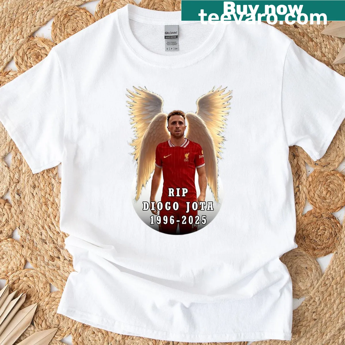 Tribute shirt with the phrase 'Rip Diogo Jota' prominently displayed — on a men's t-shirt