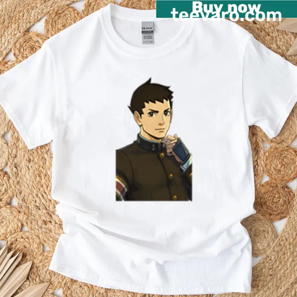 Illustrated portrait of Ryunosuke Naruhodo on t-shirt