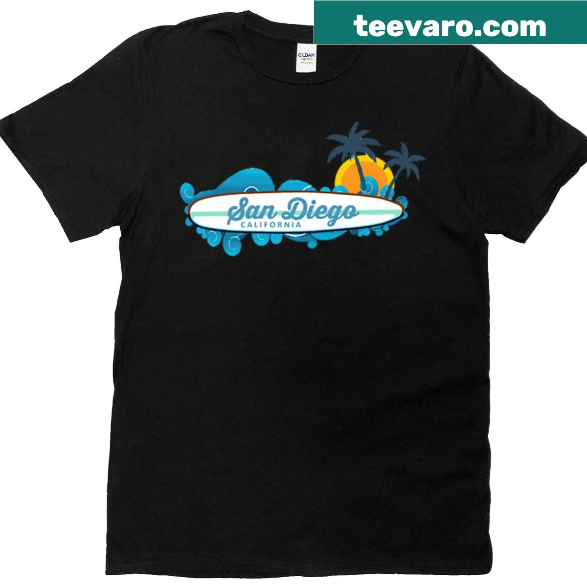 Graphic T-shirt celebrating San Diego, California — on a men's t-shirt