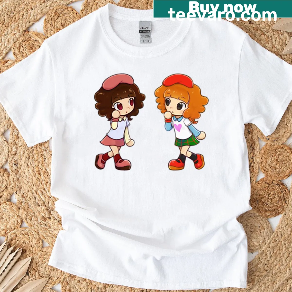 Cute illustration of Sanae-chan and Rie-chan enjoying music — on a men's t-shirt