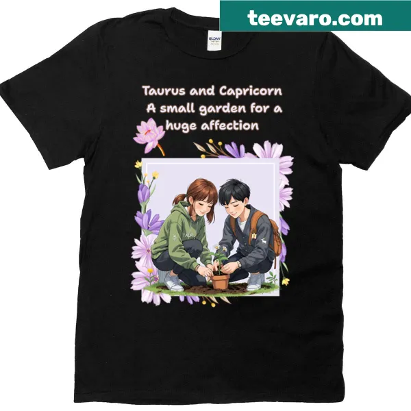 Zodiac couple T-shirt featuring Scorpio and Aquarius designs.