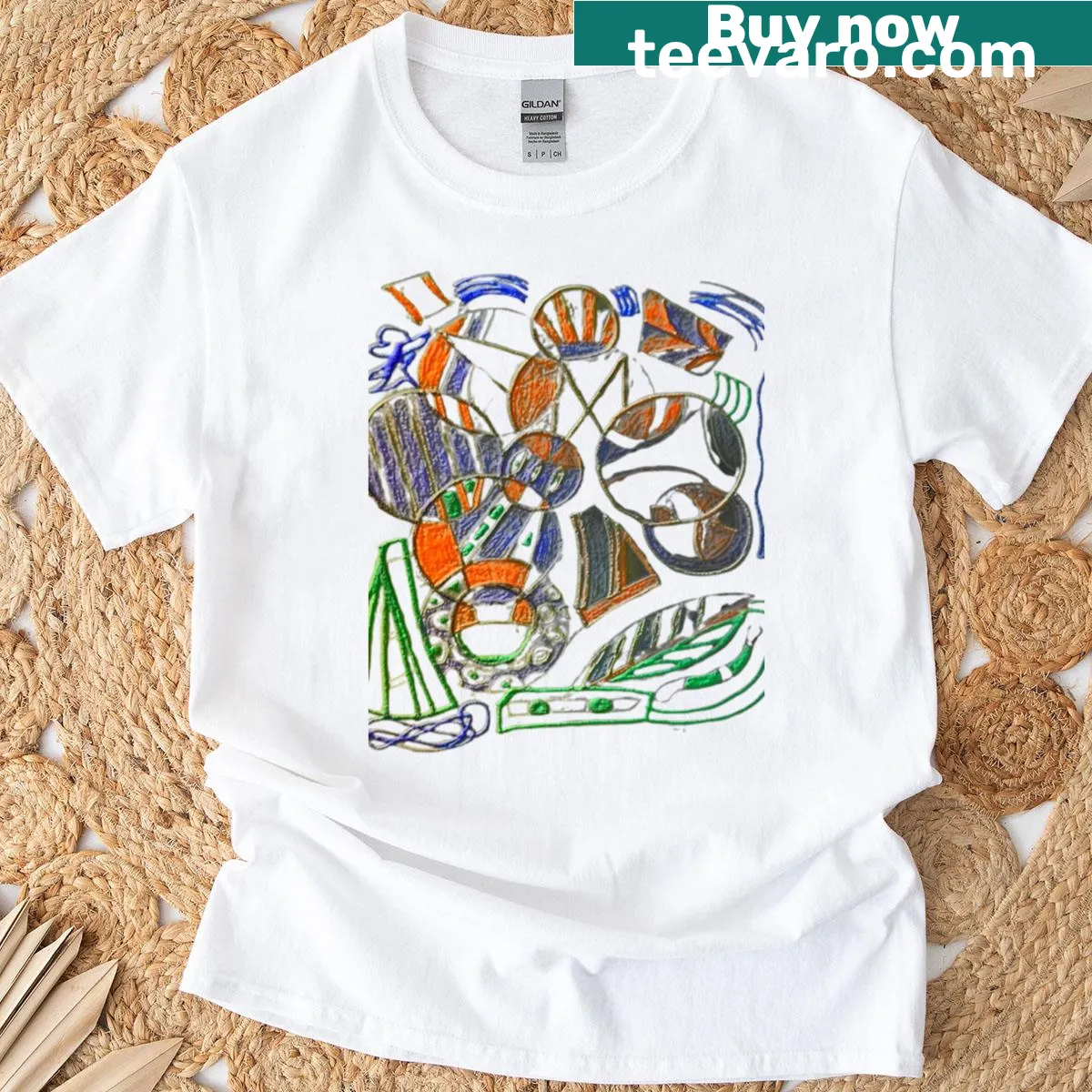 Minimalist abstract shapes graphic t-shirt — on a men's t-shirt