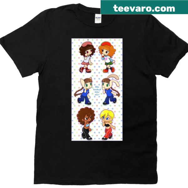 Pop music T-shirt with empowering text 'She Looked Like Me.'