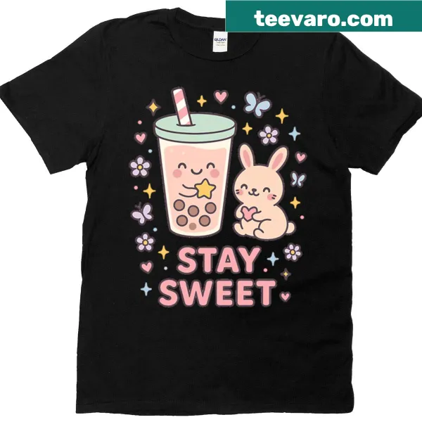 Cute pastel boba tea design in kawaii style on T-shirt