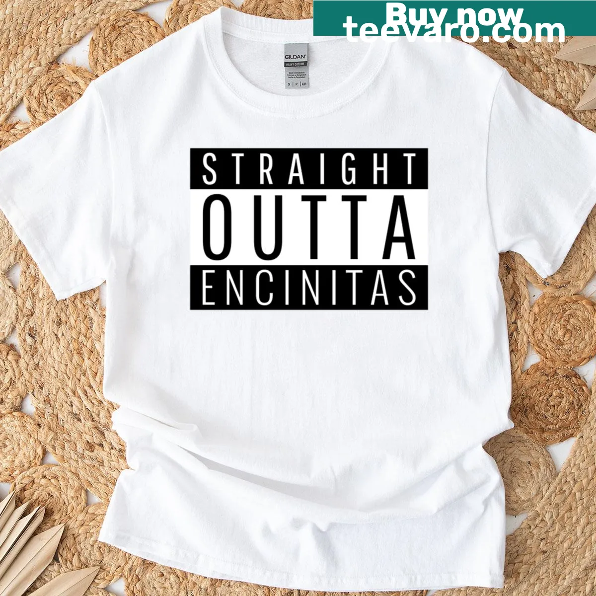 Casual t-shirt with 'Straight Outta Encinitas California' text design — on a men's t-shirt