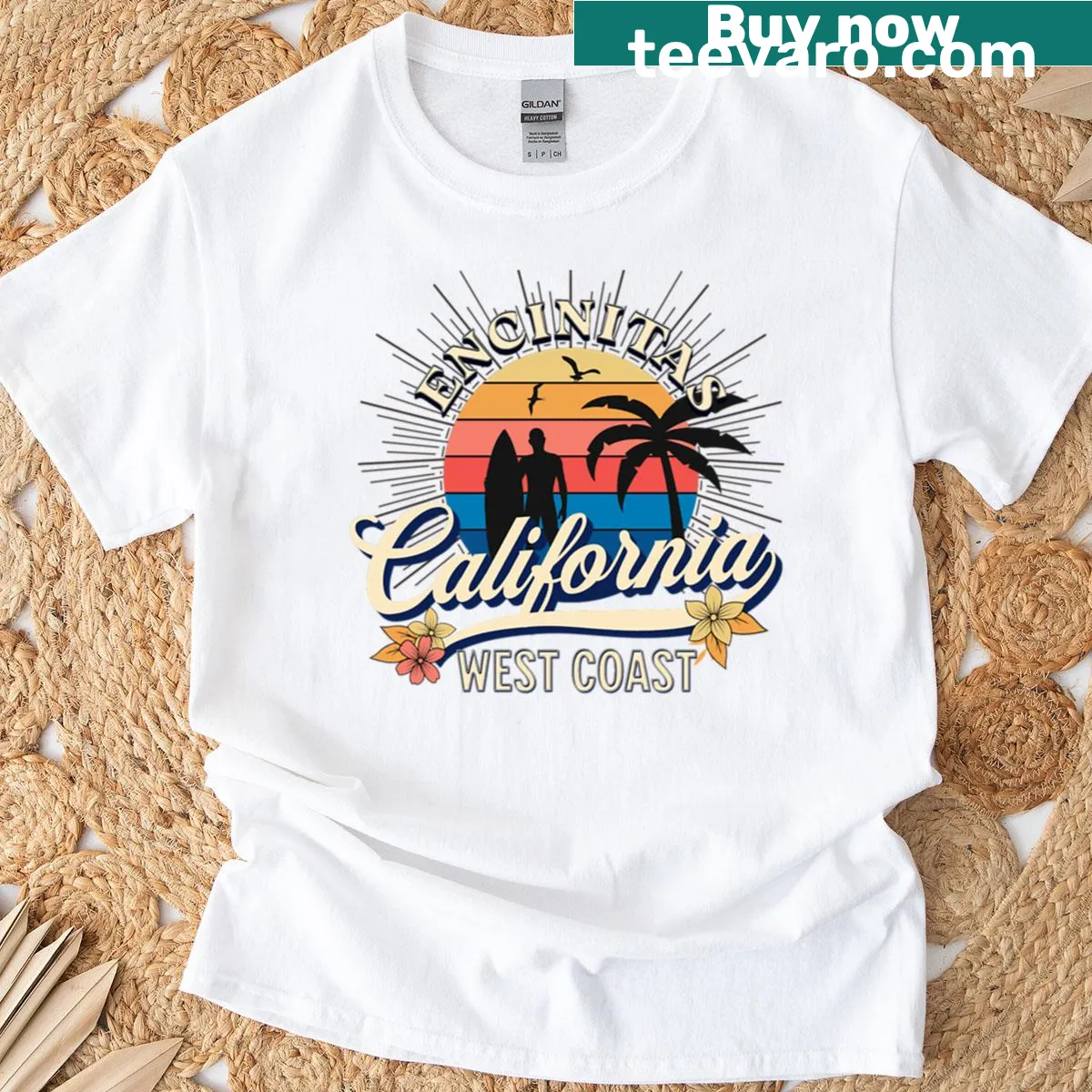 T-shirt celebrating surfing at Grandview Beach in Encinitas California — on a men's t-shirt