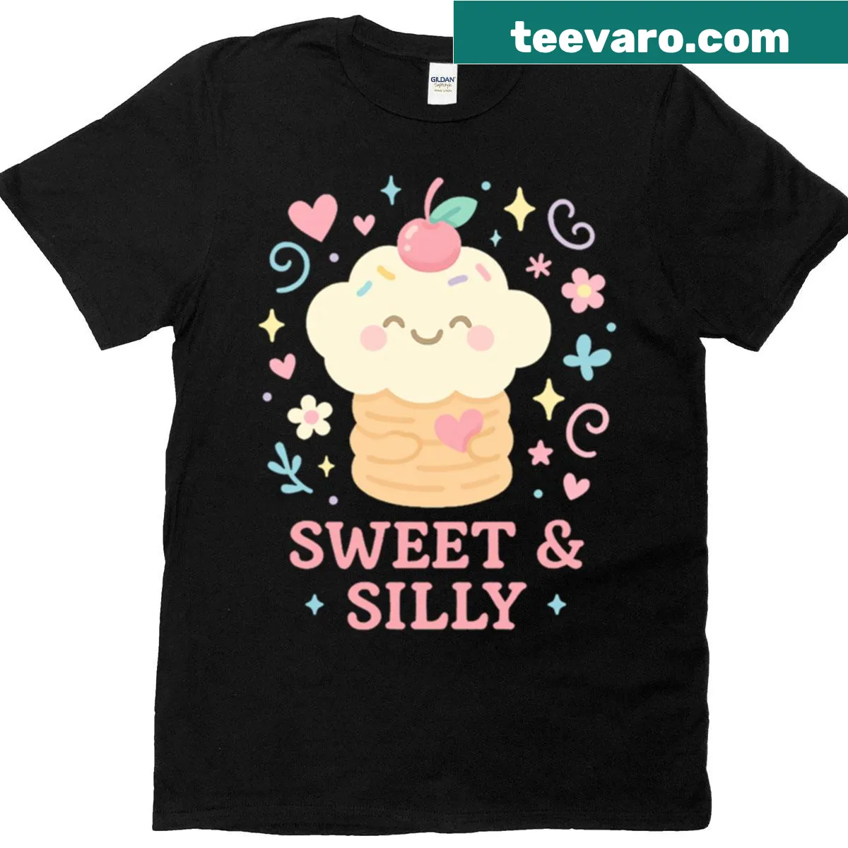 Cartoon design t-shirt with pancakes and peaches — on a men's t-shirt