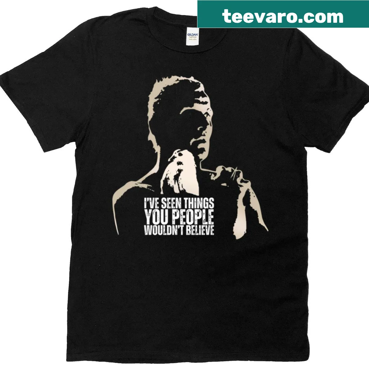Blade Runner monologue T-shirt with Tears In The Rain text — on a men's t-shirt