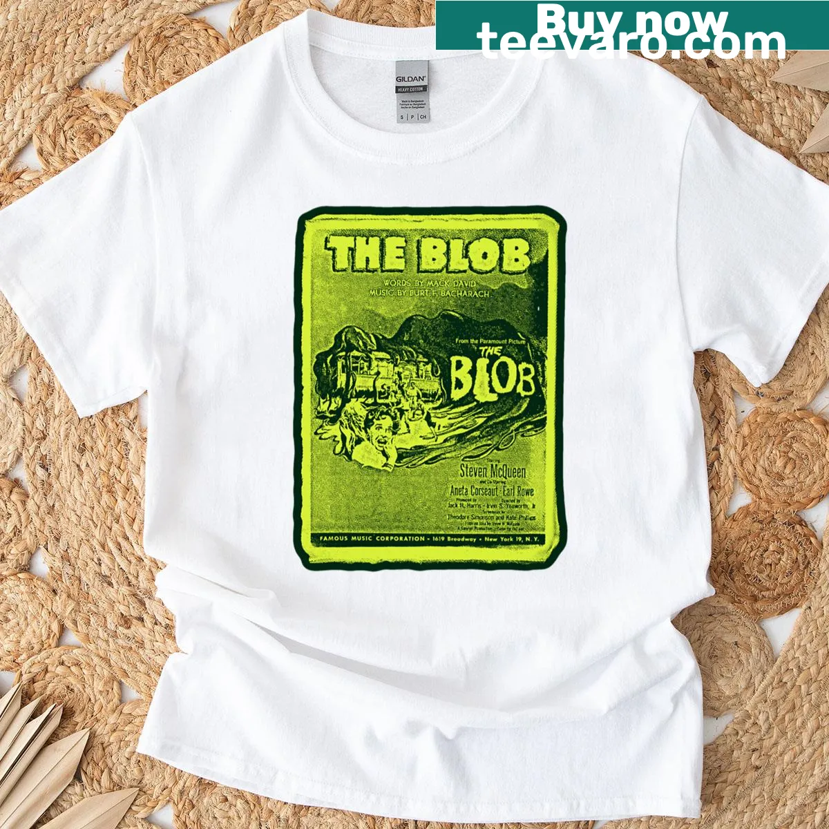 Retro t-shirt featuring 1950s film sheet music design — on a men's t-shirt