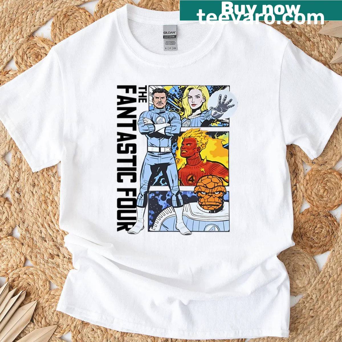 Illustrated T-shirt featuring The Fantastic Four. — on a men's t-shirt