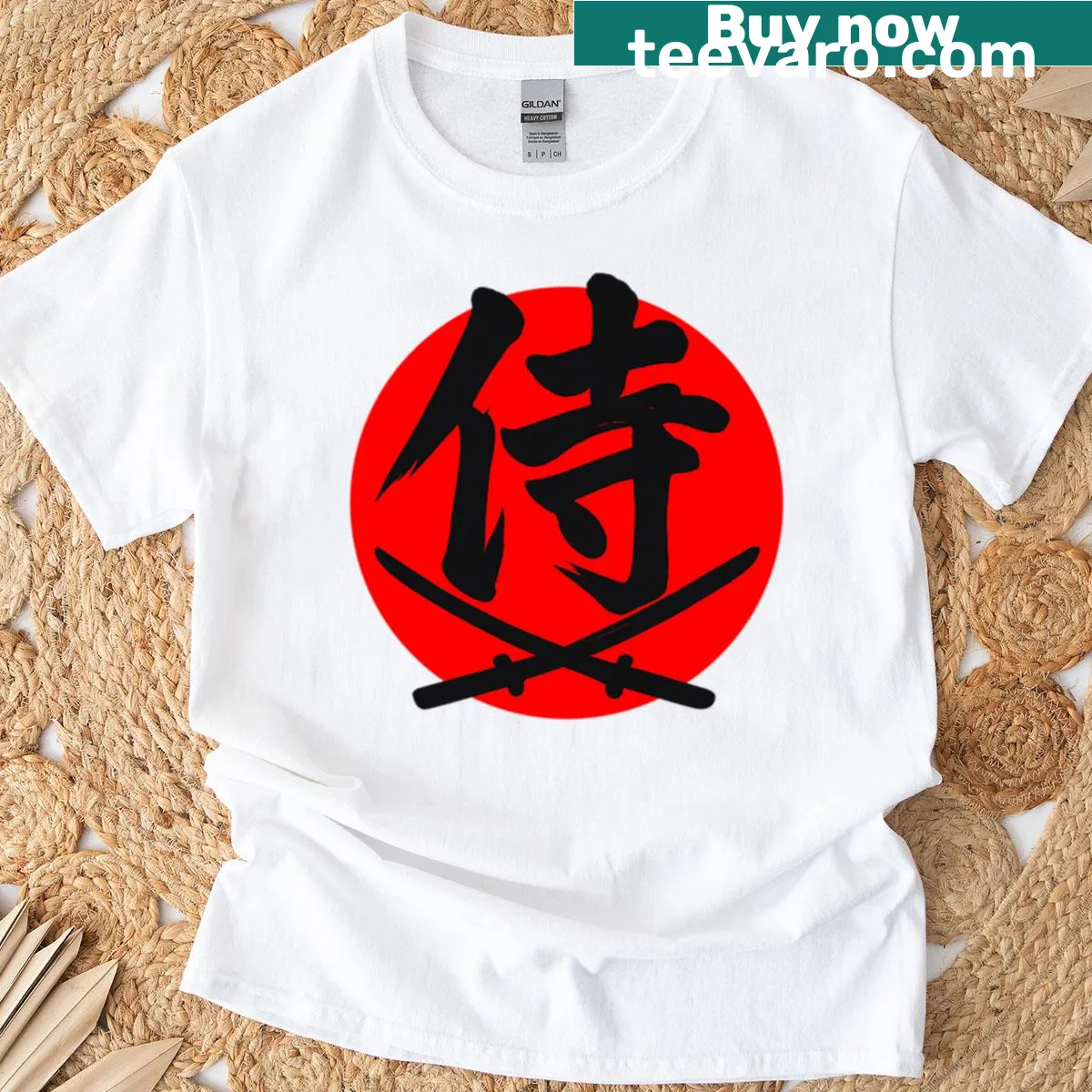 T-shirt with kanji for samurai and katana graphic — on a men's t-shirt