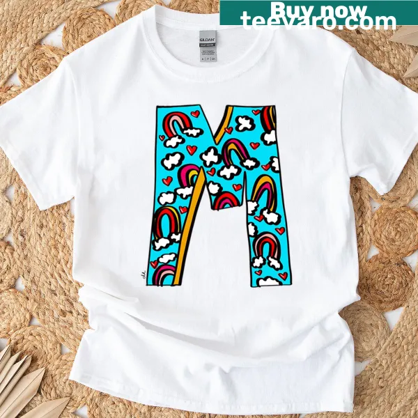 Simple T-shirt with a bold letter 'M' design.