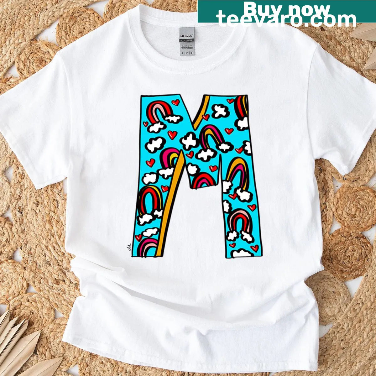 Simple T-shirt with a bold letter 'M' design. — on a men's t-shirt