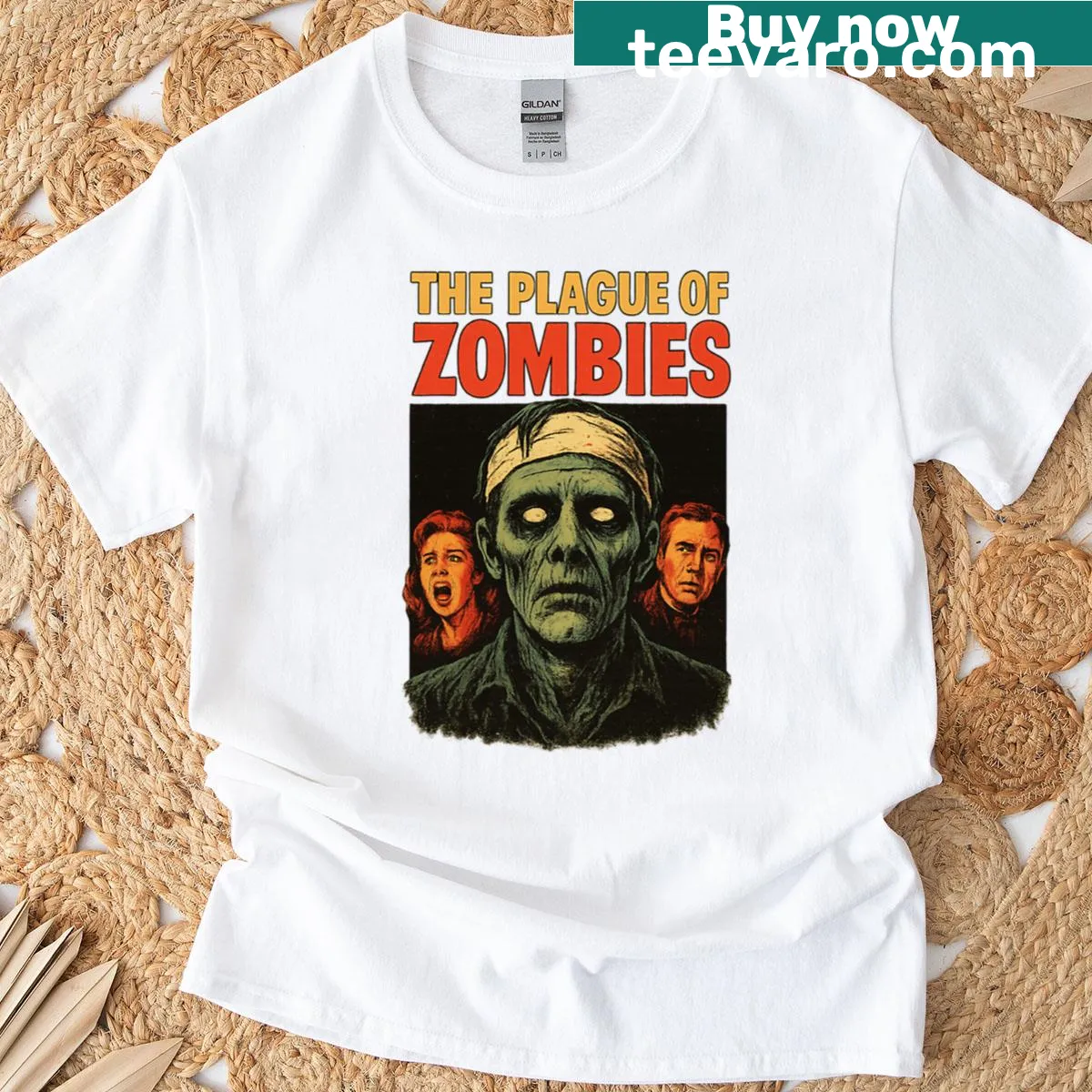 Retro horror T-shirt featuring a hammer graphic related to zombies — on a men's t-shirt