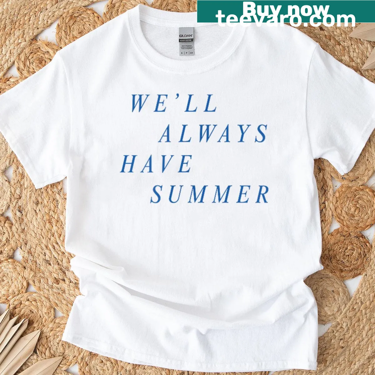 Illustrative T-shirt capturing summer memories and friendships — on a men's t-shirt