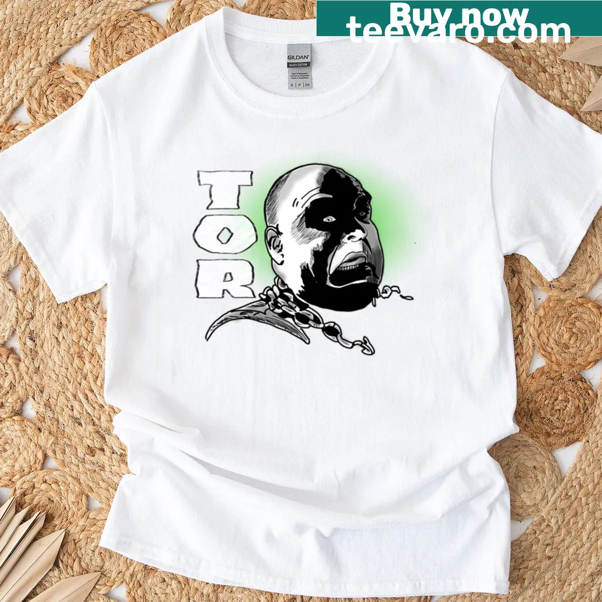 Graphic T-shirt featuring an illustration of Tor Johnson for film fans — on a men's t-shirt