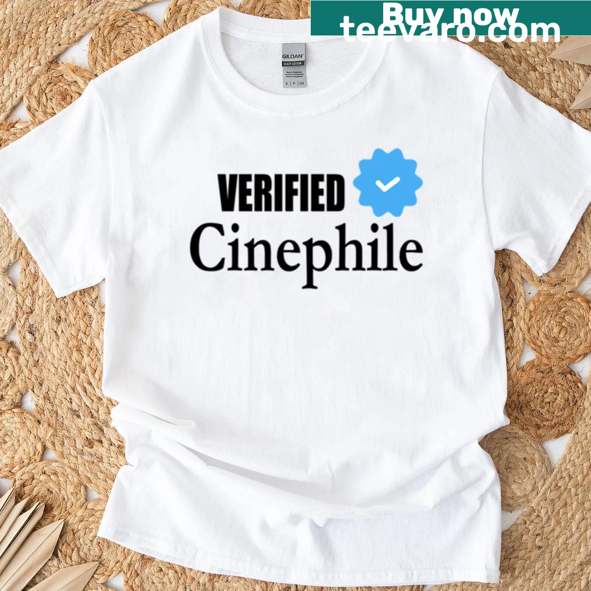 Cinephile-themed t-shirt with popcorn and playful text — on a men's t-shirt