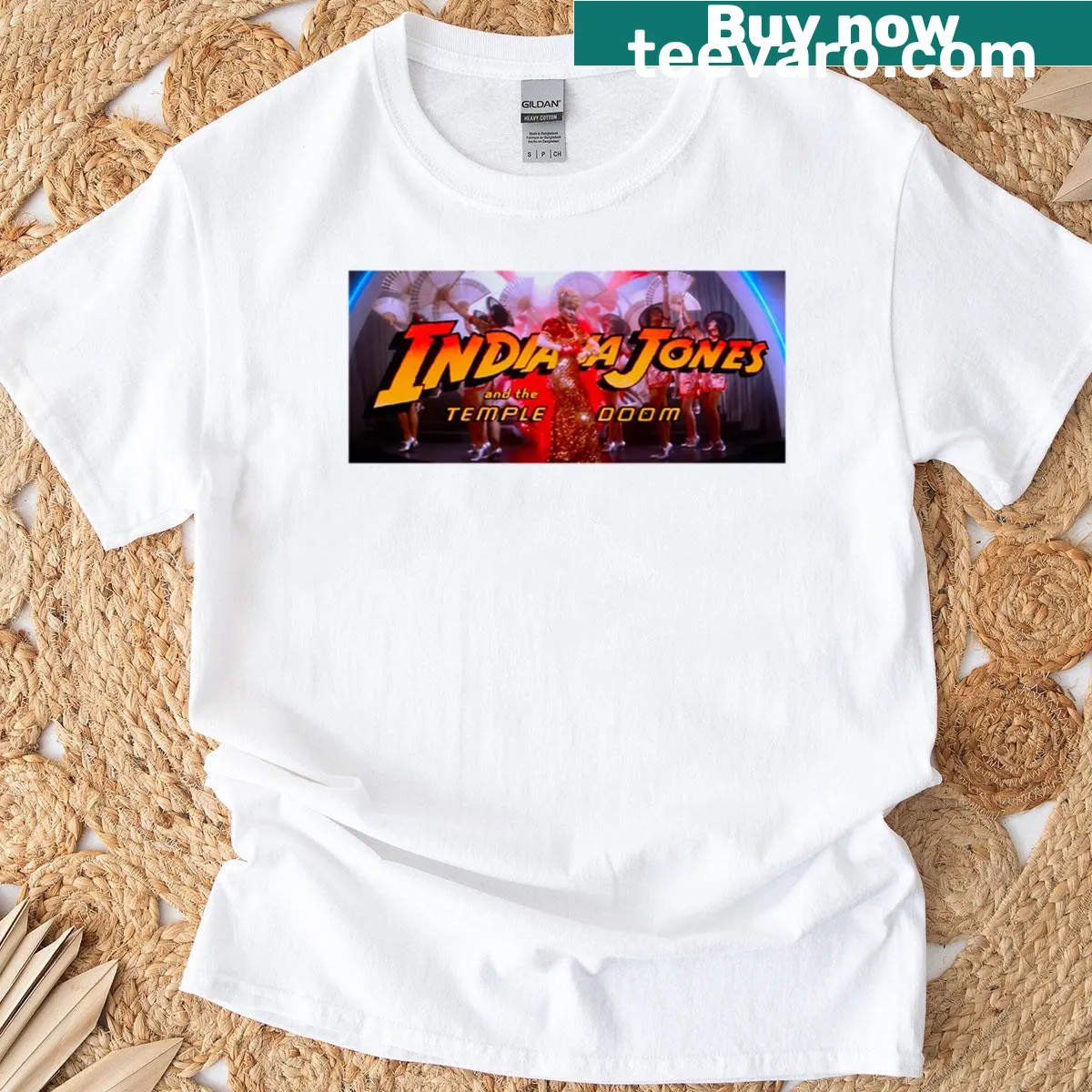 Vintage pulp art t-shirt featuring Doom Temple design — on a men's t-shirt