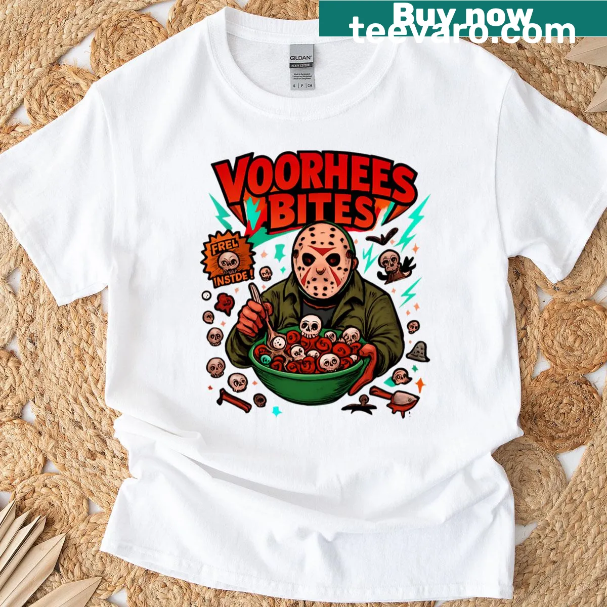 Funny Halloween T-shirt with cartoon horror character design — on a men's t-shirt