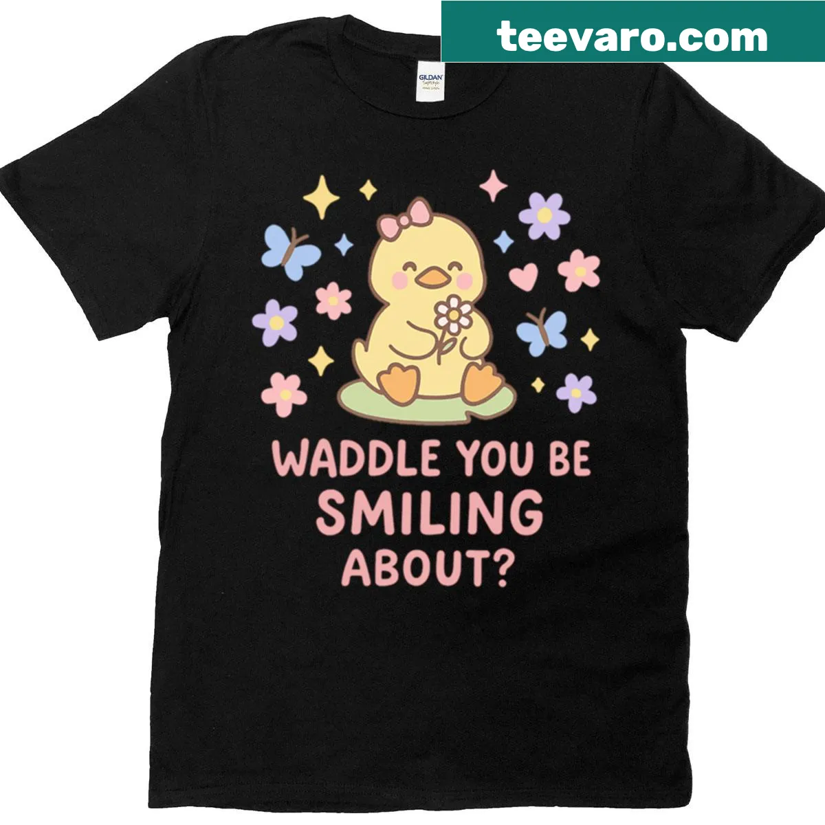 Cute duckling cartoon T-shirt with playful design — on a men's t-shirt
