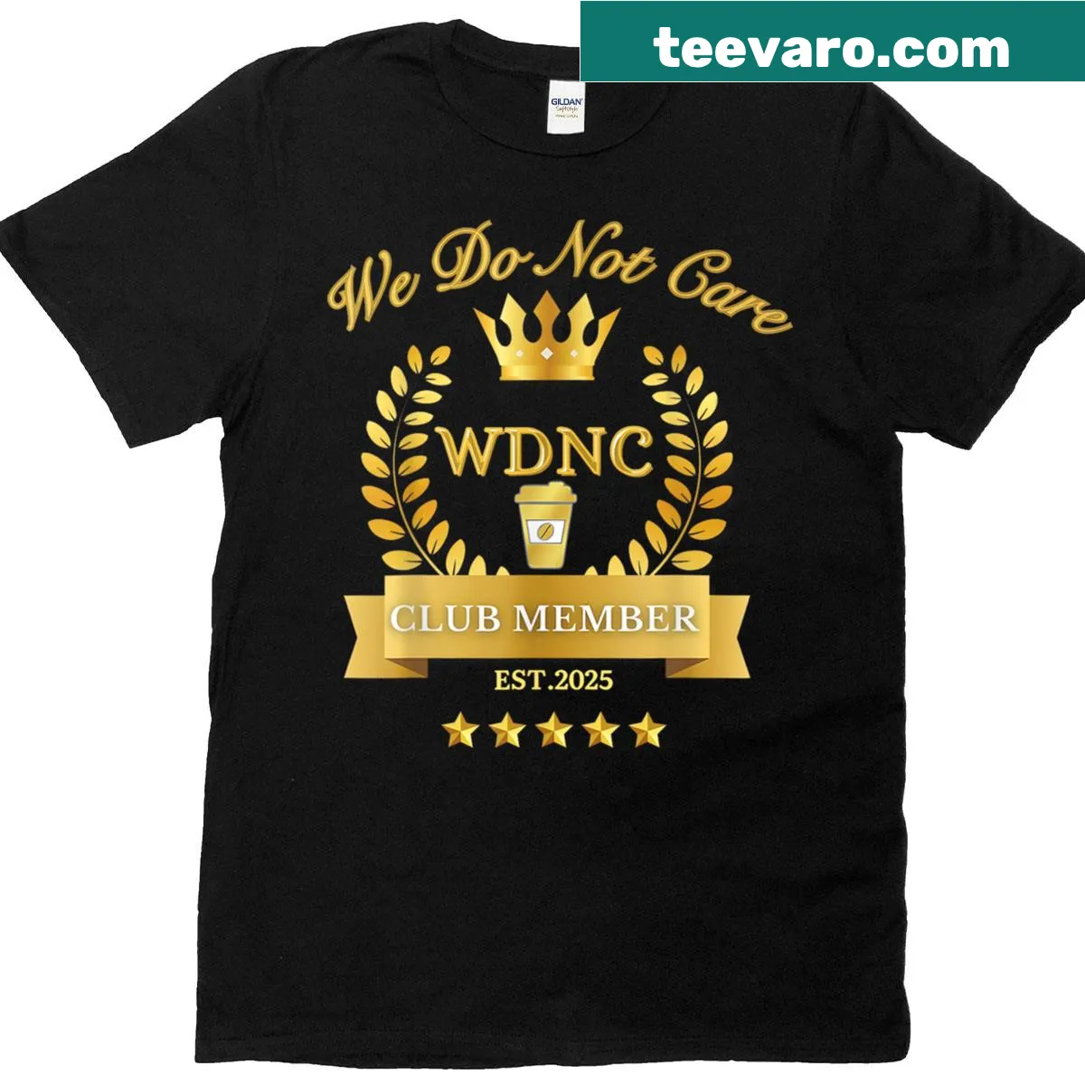 Bold Wdnc We Do Not Care Club text shirt — on a men's t-shirt
