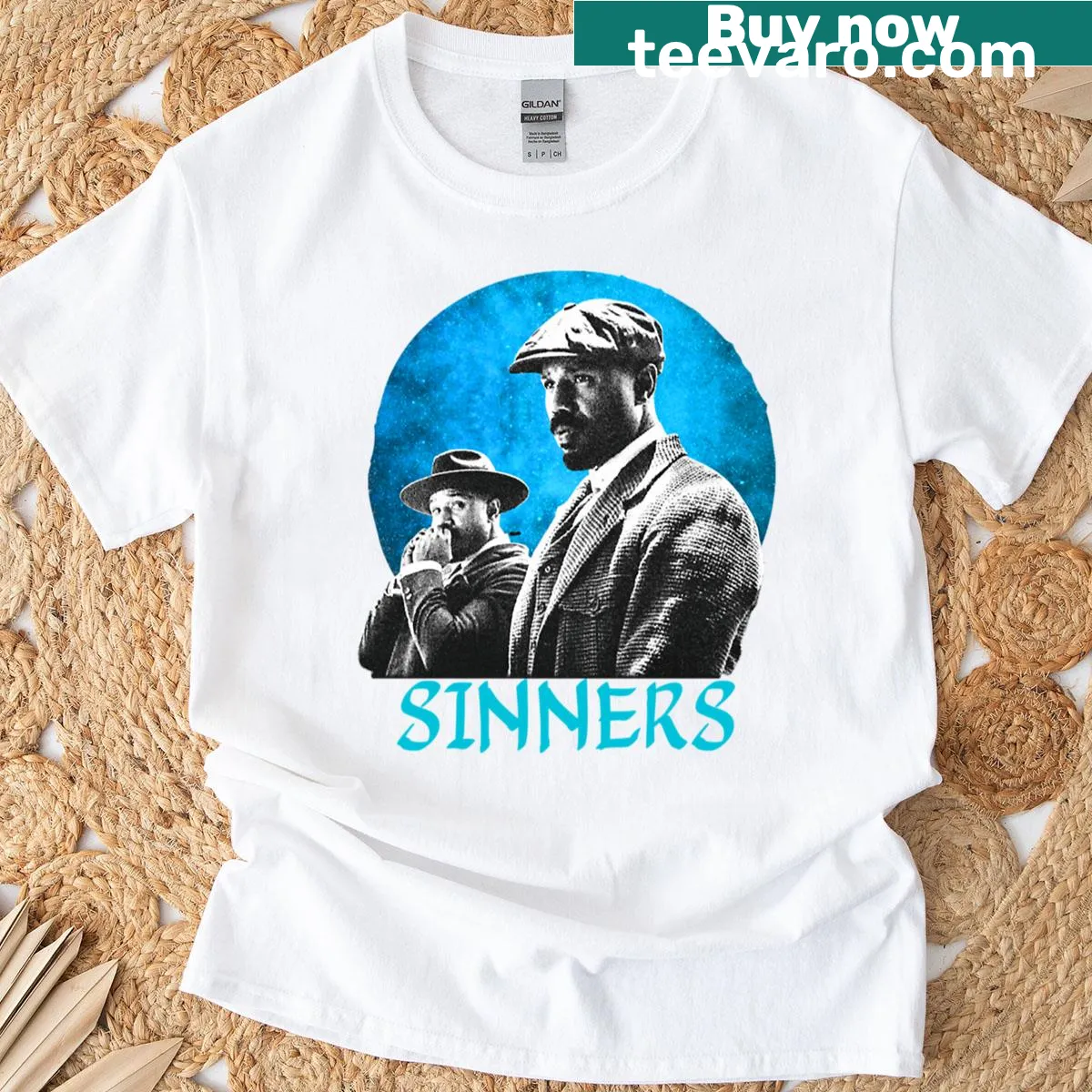 Illustration graphic from 'We Are All Sinners' movie on a t-shirt — on a men's t-shirt