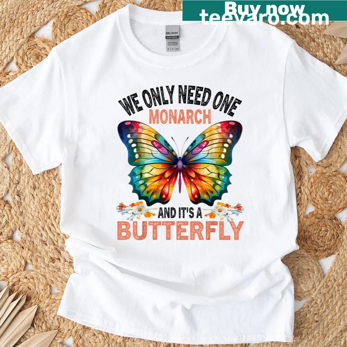Women's T-shirt with floral design and text about butterflies — on a men's t-shirt