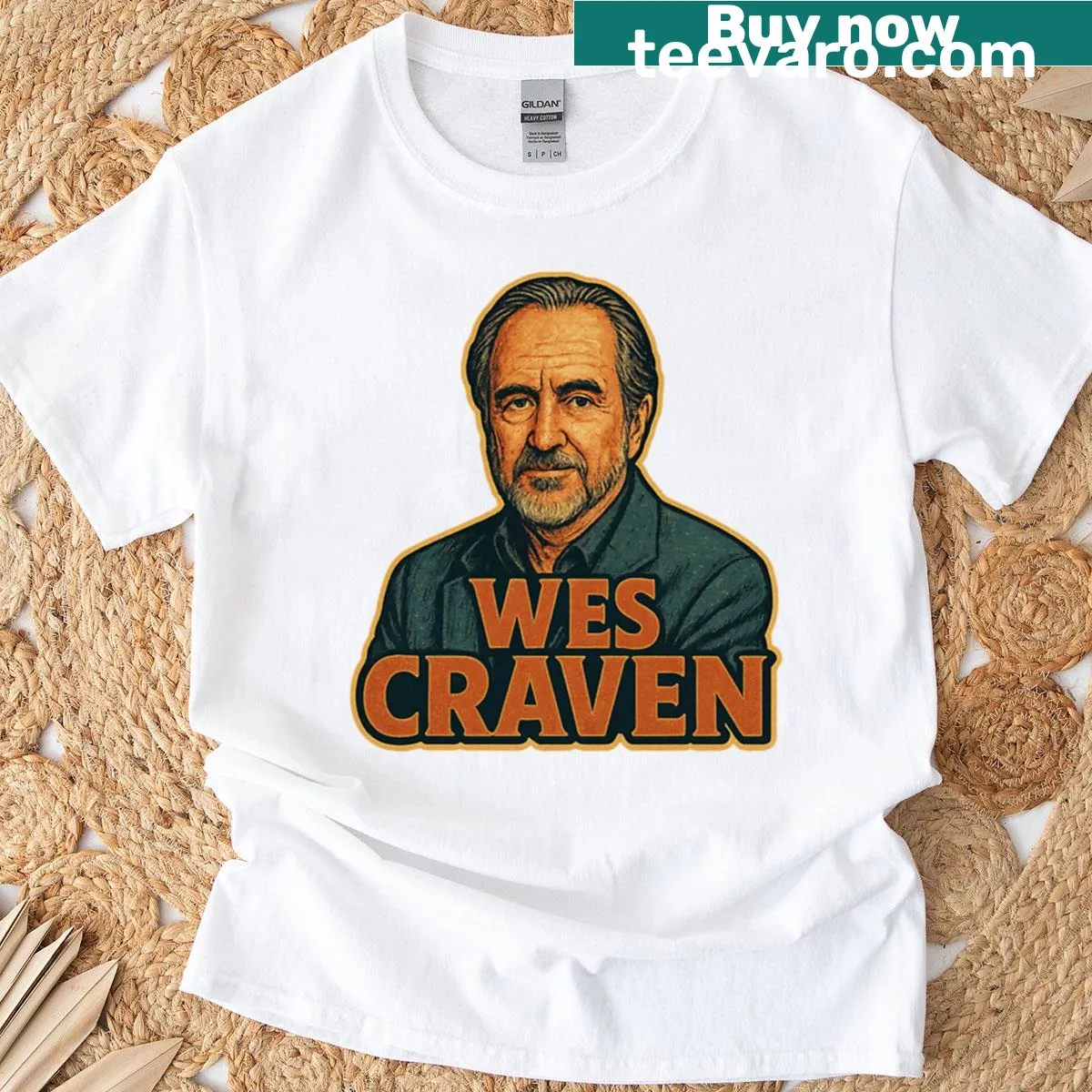 Retro tribute to Wes Craven graphic t-shirt with horror-themed design — on a men's t-shirt