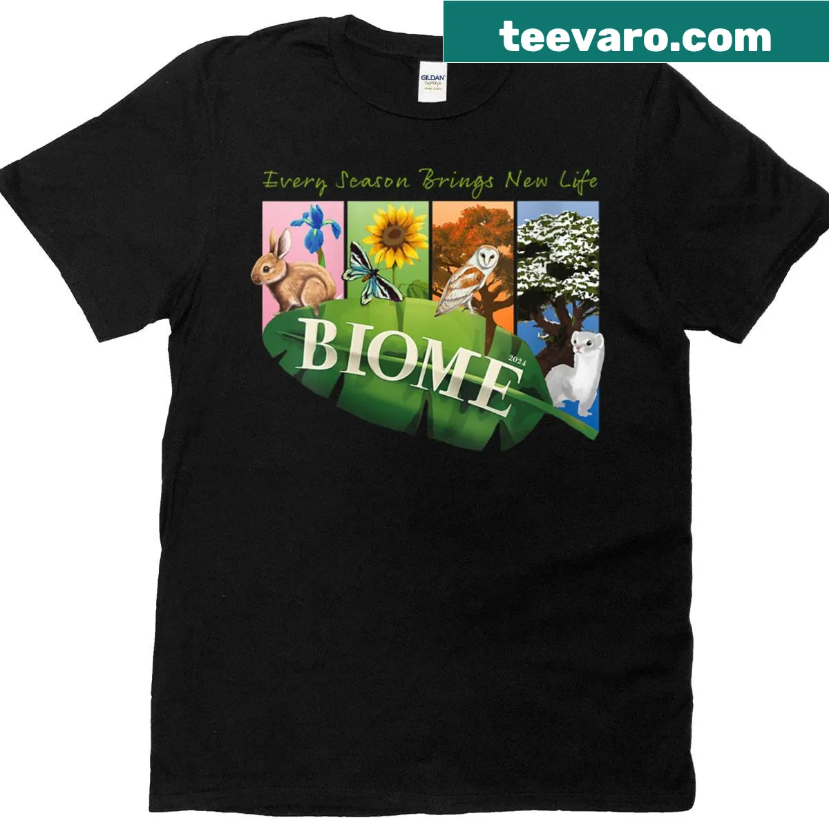 Minimalist t-shirt with the phrase 'Biome Seasons' — on a men's t-shirt