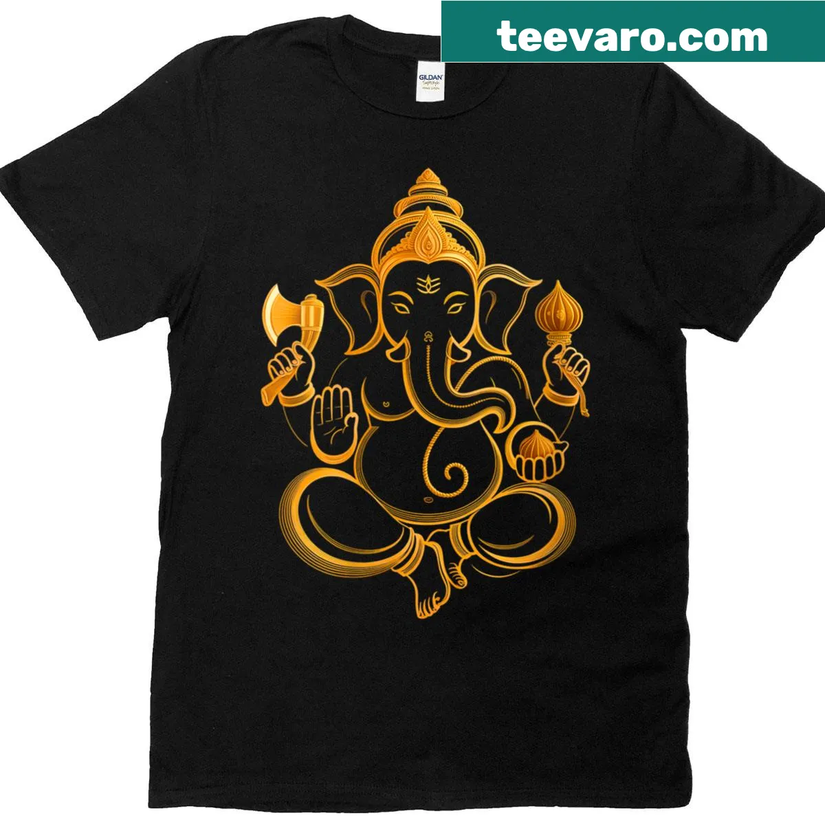 Hindu Ganesha graphic on women's meditation-themed t-shirt — on a men's t-shirt