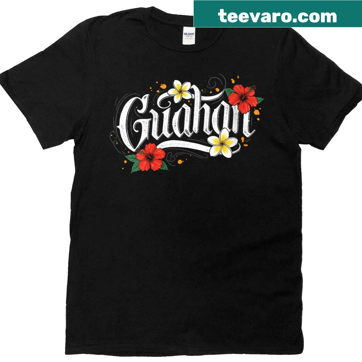 Vintage style '671 Guam' text on t-shirt — on a men's t-shirt