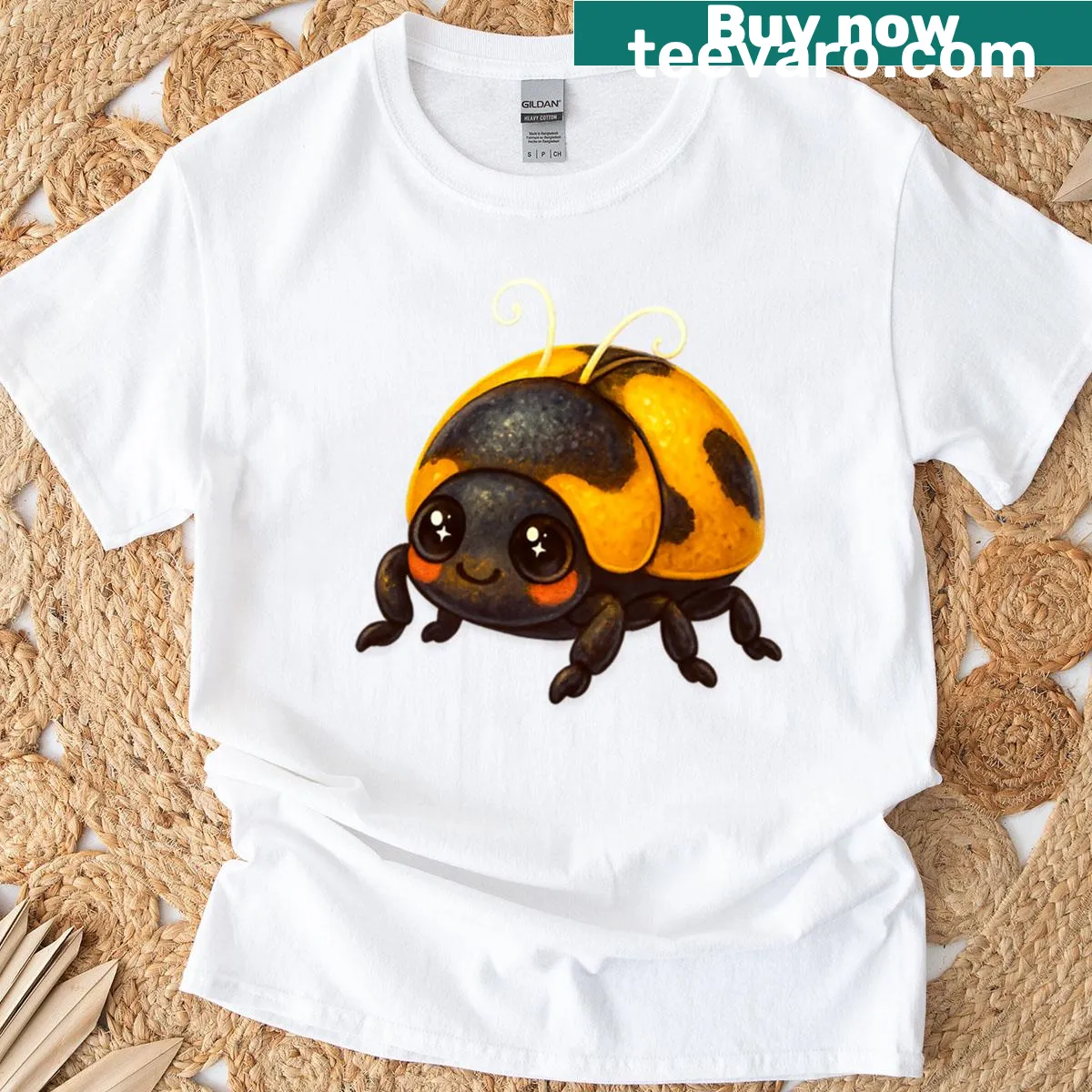 Illustration of a Yellow Bellied Sun Beetle on a t-shirt — on a men's t-shirt