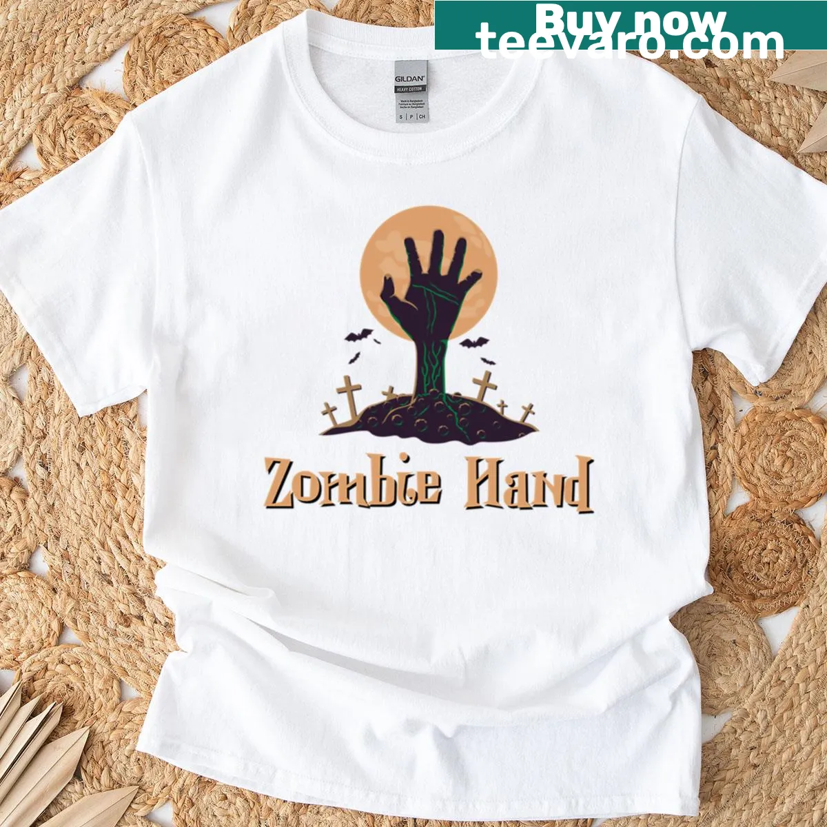 Illustration of a scary zombie hand on a t-shirt — on a men's t-shirt
