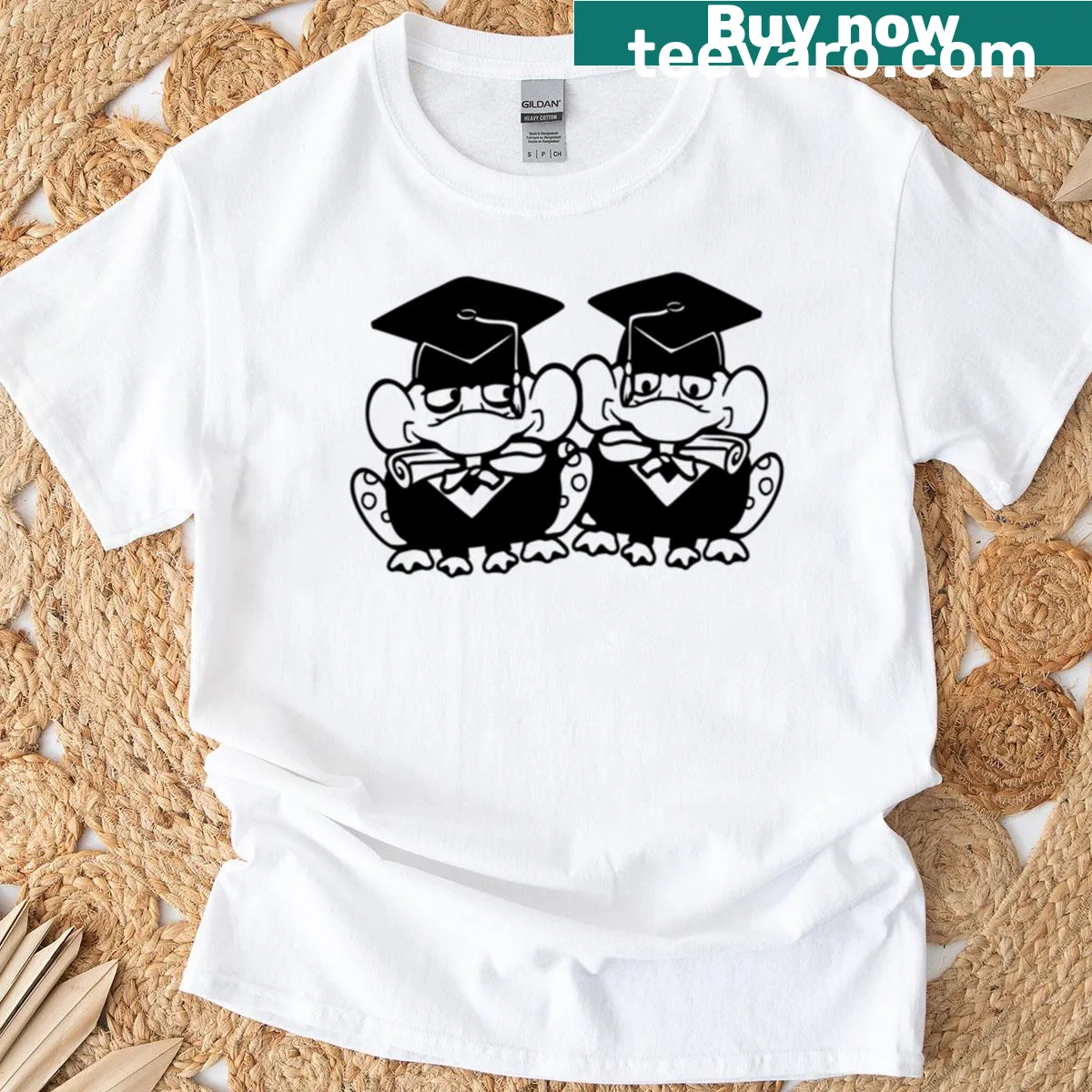 Proud student T-shirt with '2 Frog College Degree' graphic — on a men's t-shirt