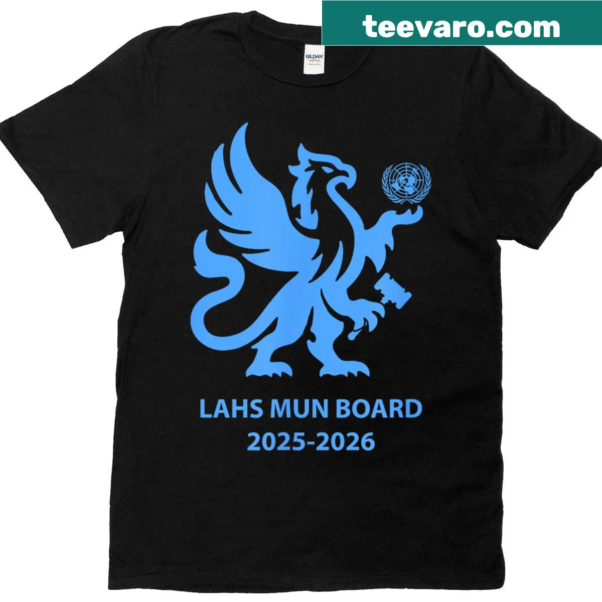 2025 - 2026 Lahs Mun Board printed t-shirt for student leaders — on a men's t-shirt