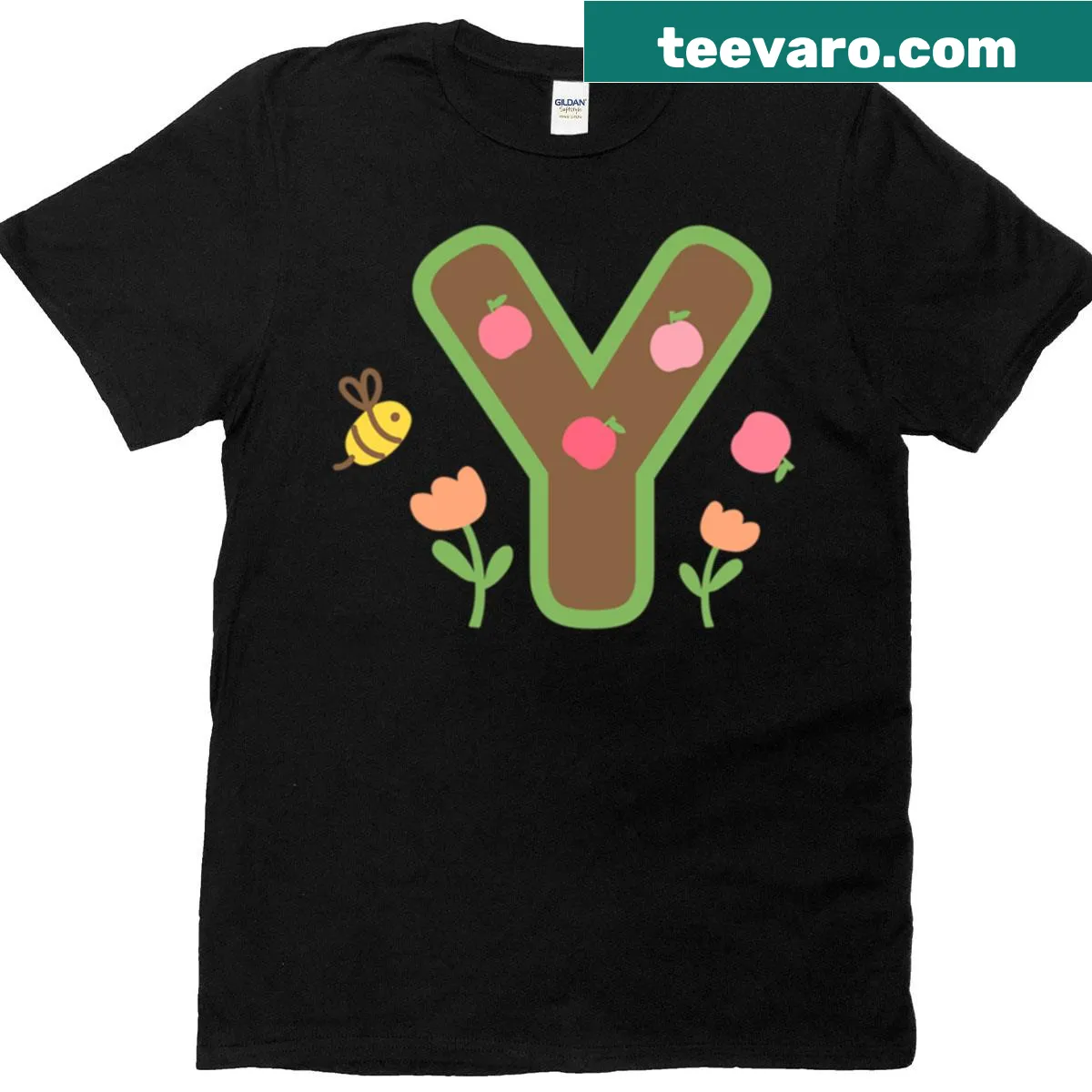 Oversized t-shirt showcasing the letter Y in simple typography — on a men's t-shirt