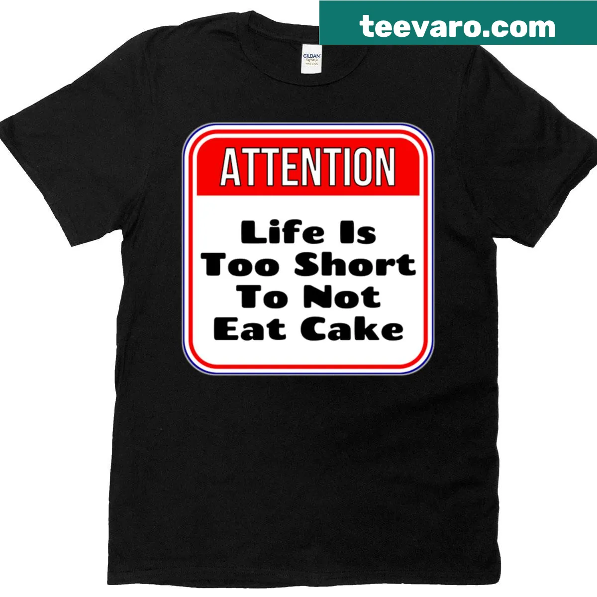 Funny oversized t-shirt with the phrase Life Is Too Short Not To Eat Cake — on a men's t-shirt