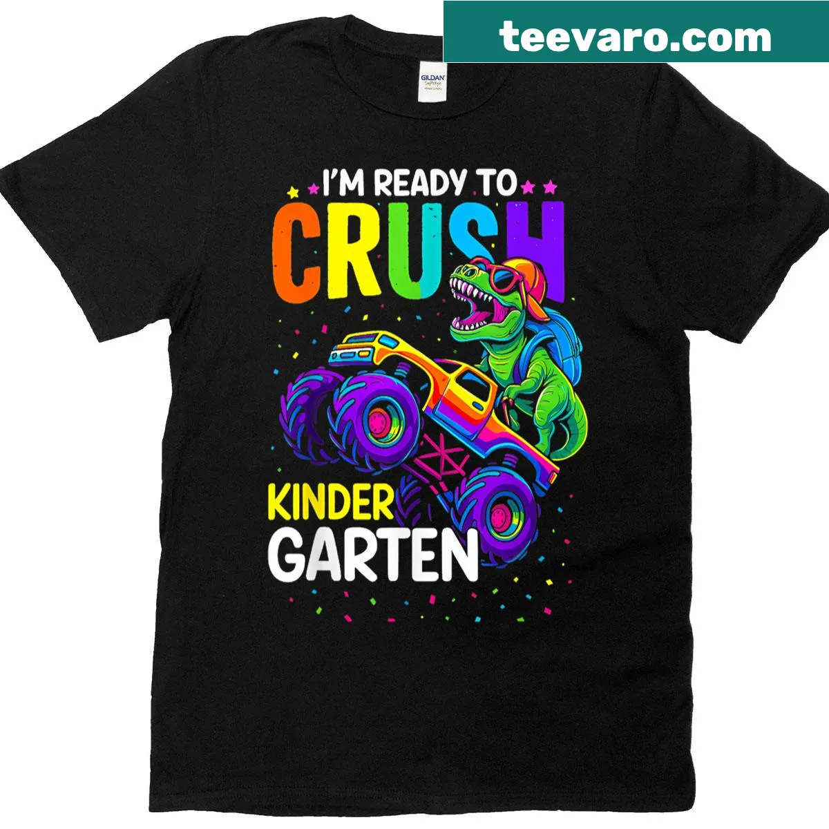 Funny dinosaur t-shirt designed for boys ready for kindergarten. — on a men's t-shirt
