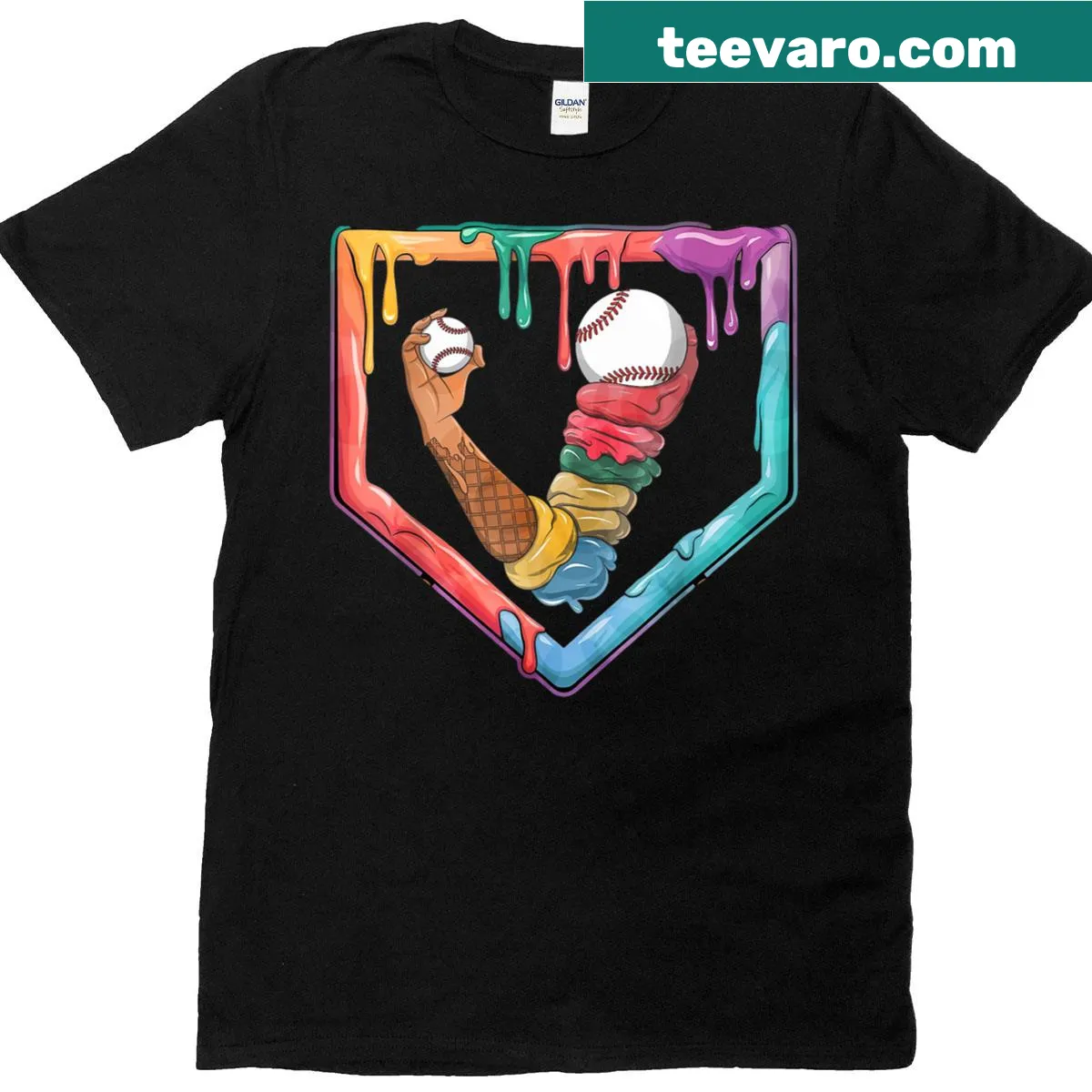 Youth baseball t-shirt with fun ice cream drip design — on a men's t-shirt