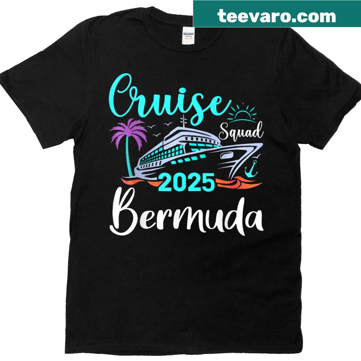 Matching family cruise T-shirt featuring Bermuda Cruise Squad 2025 graphic — on a men's t-shirt